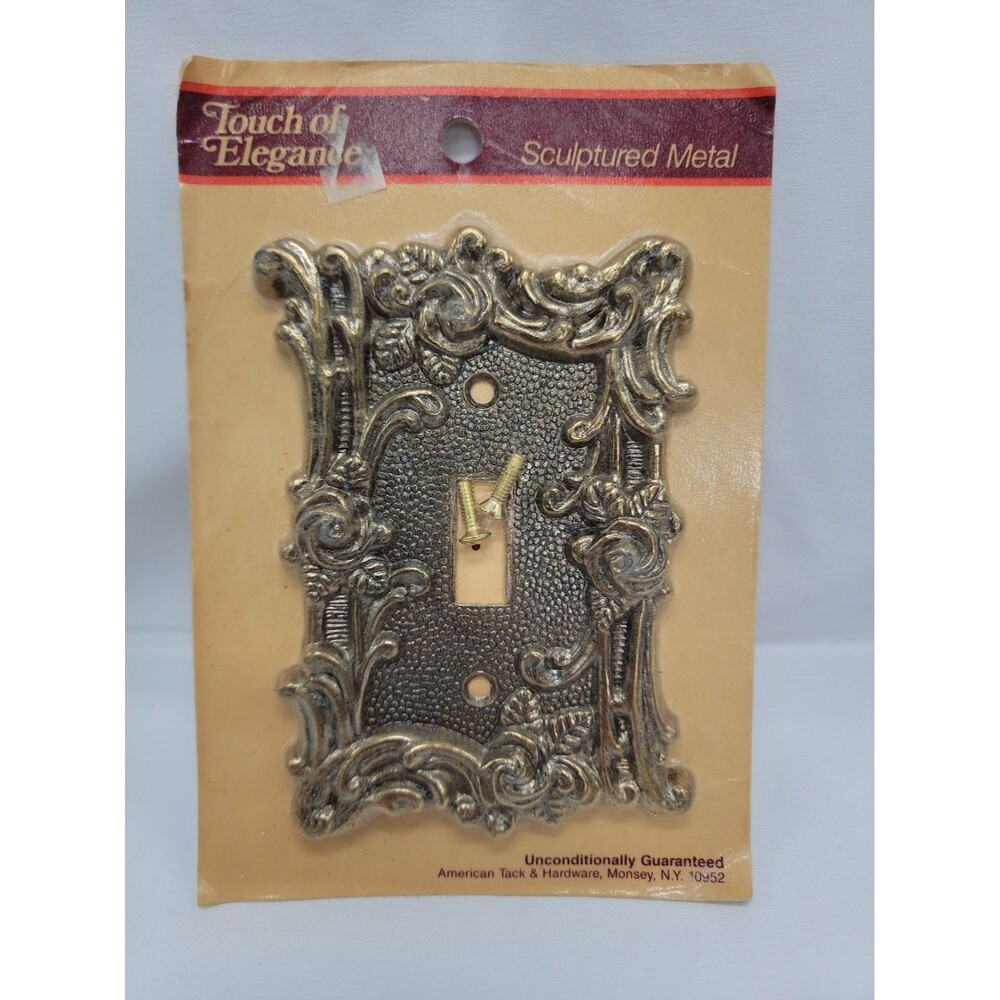 American Tack Floral Rose Metal Light Switch Plate Gold Vtg 1967 NEW NIP